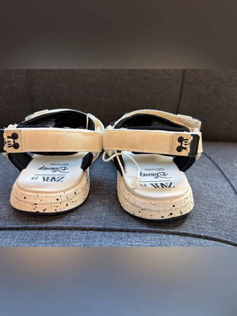 Zara Beige and Black Kids Mickey Sandals size US 8.6 toddler  unisex EU 25